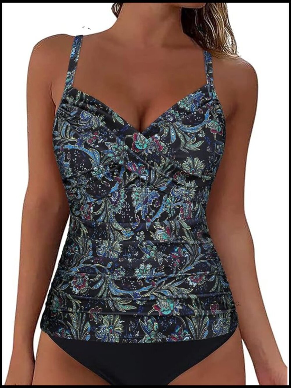 Underwire Tankini Top with Tummy Control V-Neck Swim Top for Women Big Bust